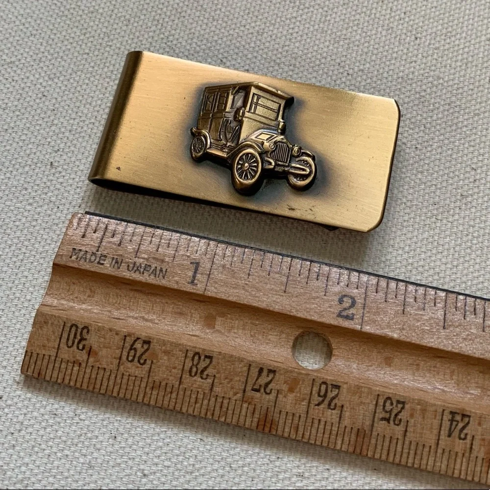 Vintage Brass Money Clip Car Antiqued Natural Valentine’s Metal Gift for Him